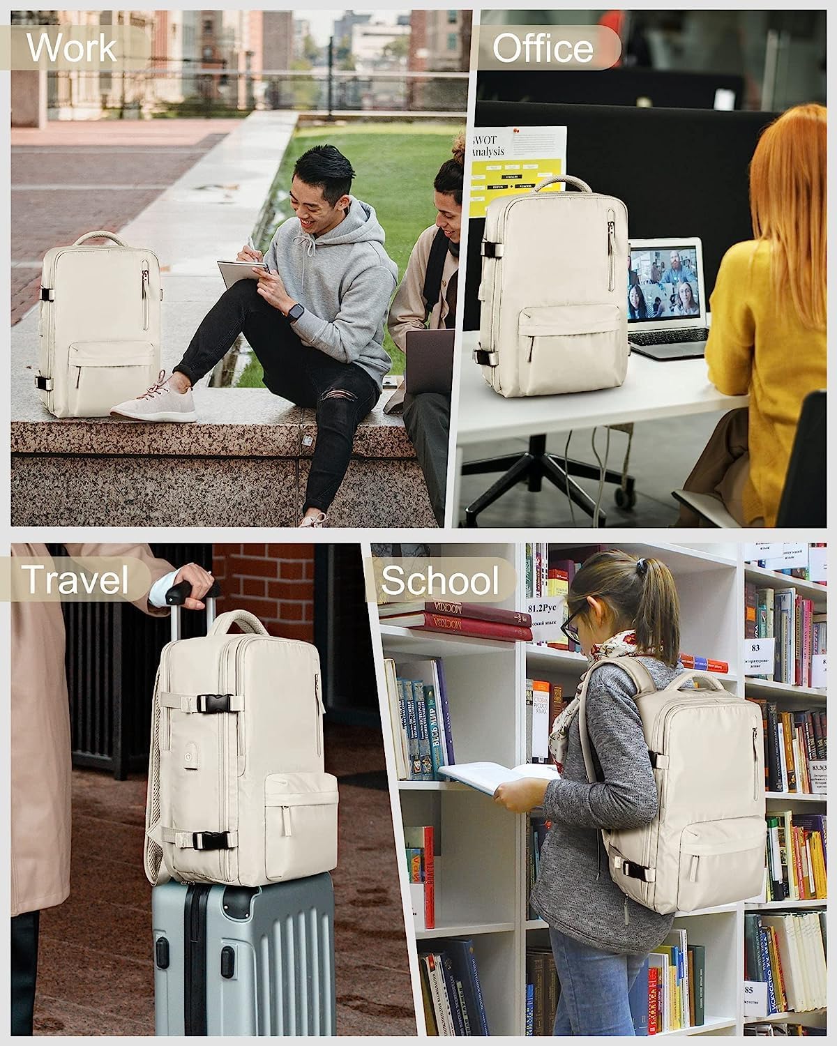 Waterproof travel rucksack with shoe compartment and USB port – suitable for 14-inch laptop