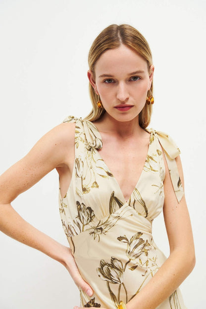 Autumnal beige ombré maxi dress with button detail – Ysolde