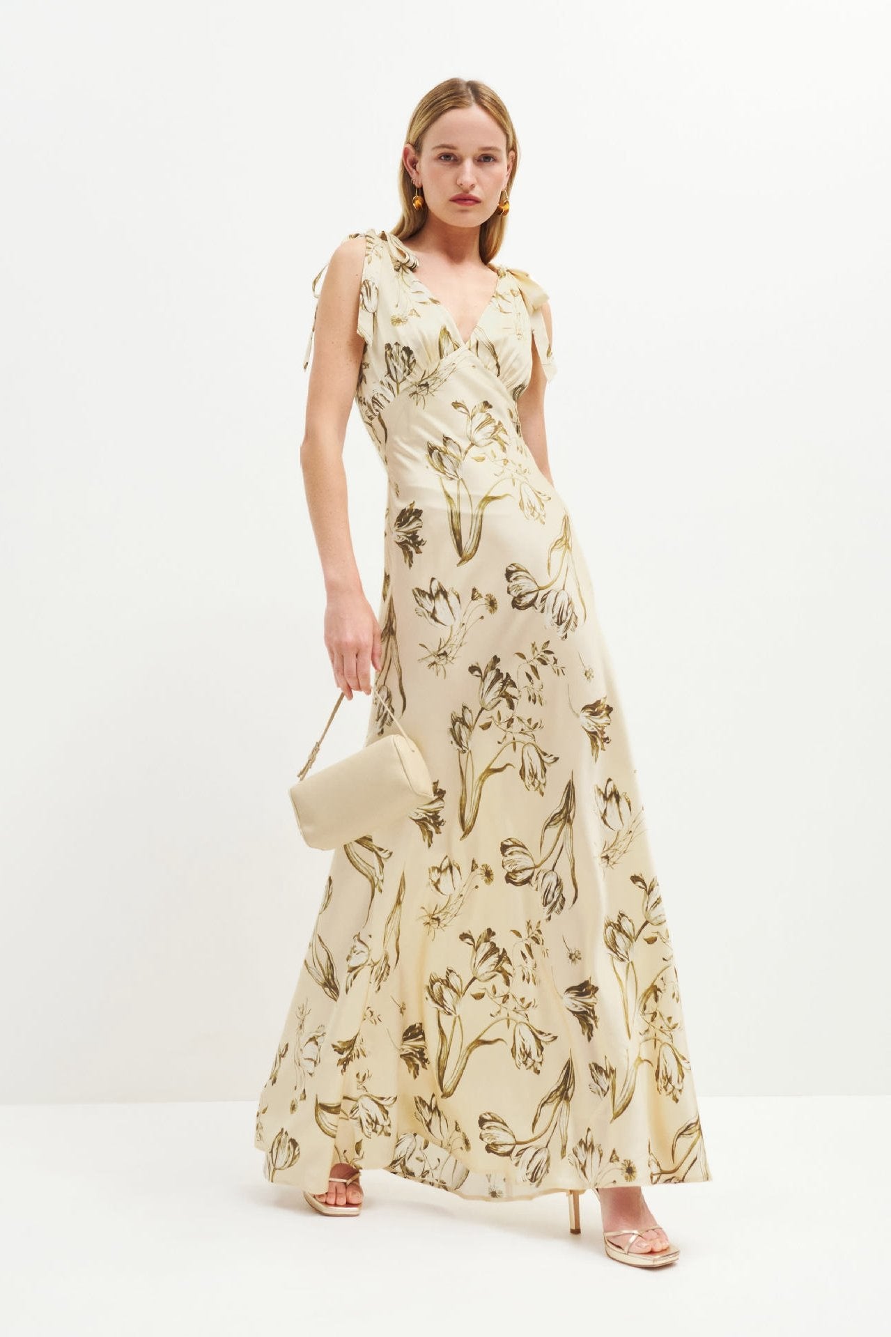 Autumnal beige ombré maxi dress with button detail – Ysolde
