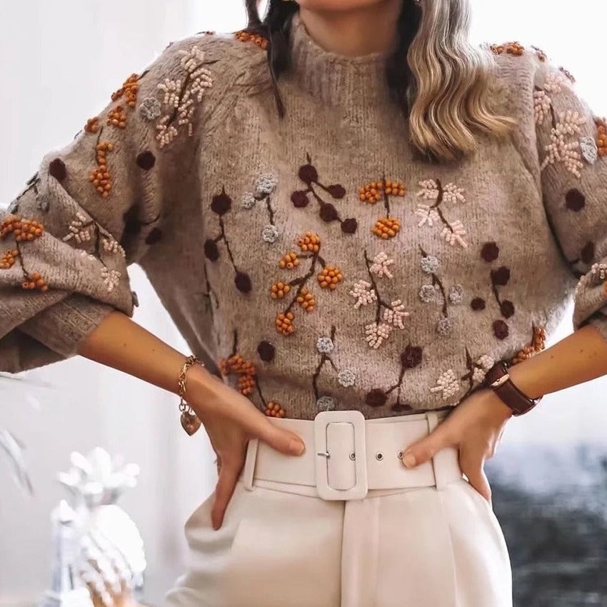Knitted Ladies' Sweater with Autumn Pattern – Noëlle