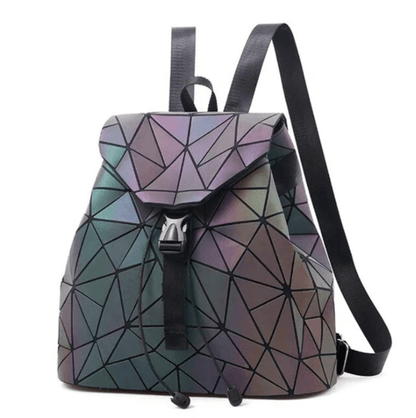 Reflective colour-changing geometric backpack for women