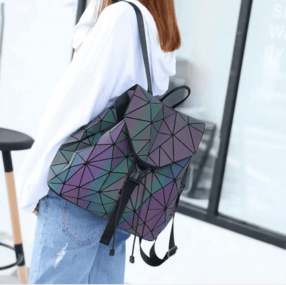 Reflective colour-changing geometric backpack for women