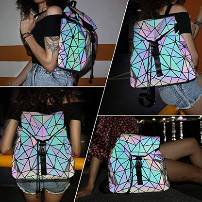 Reflective colour-changing geometric backpack for women