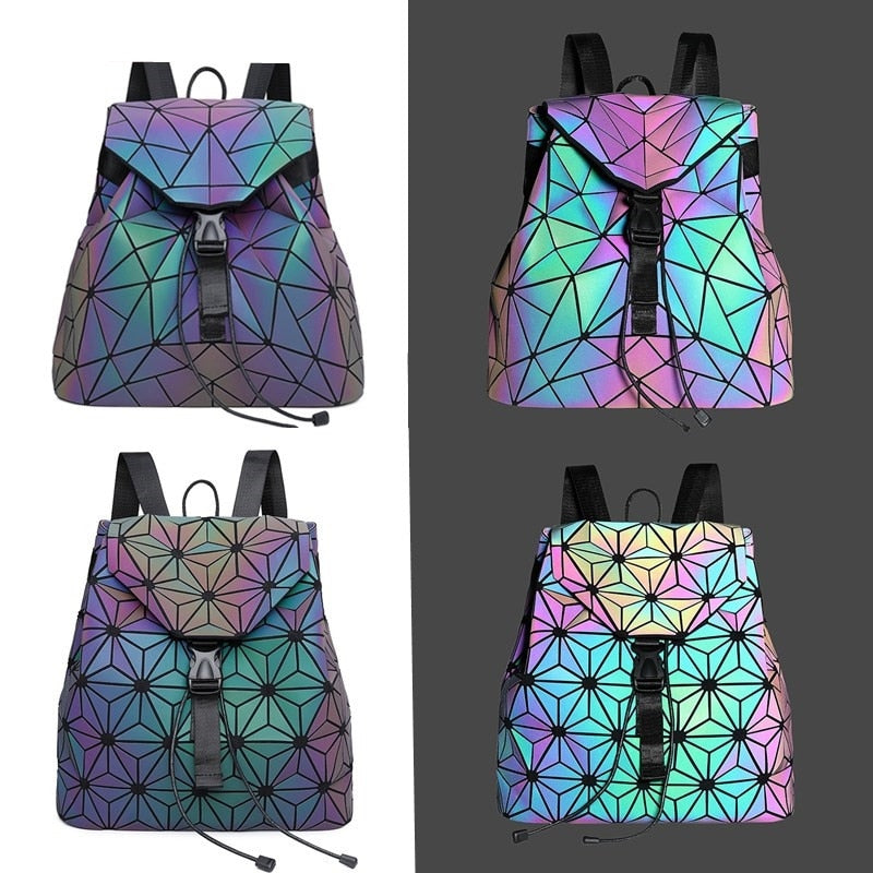 Reflective colour-changing geometric backpack for women