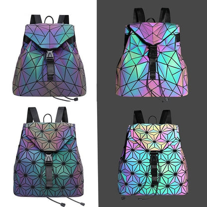 Reflective colour-changing geometric backpack for women