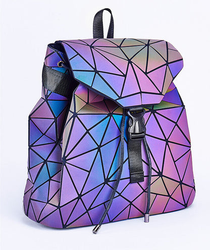 Reflective colour-changing geometric backpack for women