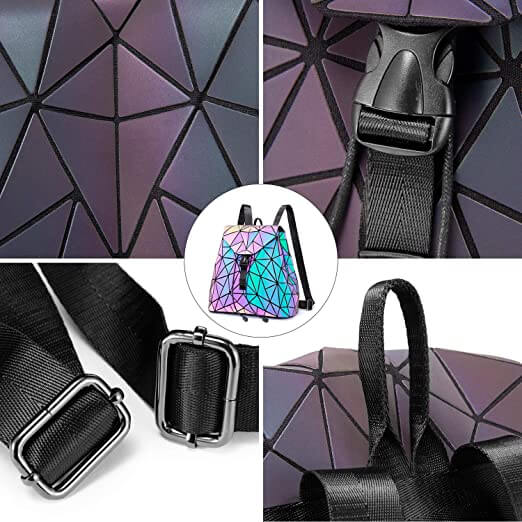 Reflective colour-changing geometric backpack for women