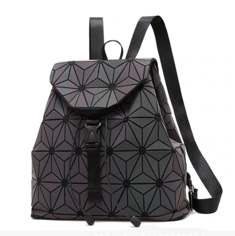 Reflective colour-changing geometric backpack for women