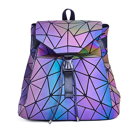 Reflective colour-changing geometric backpack for women