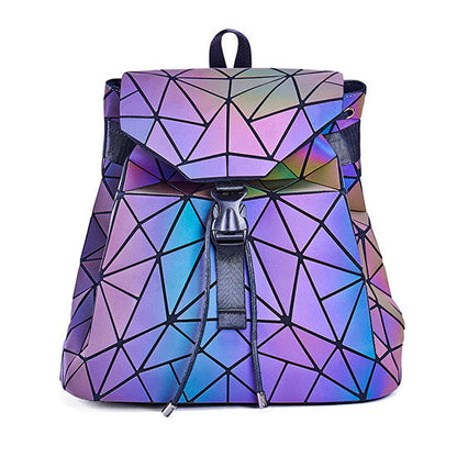Reflective colour-changing geometric backpack for women
