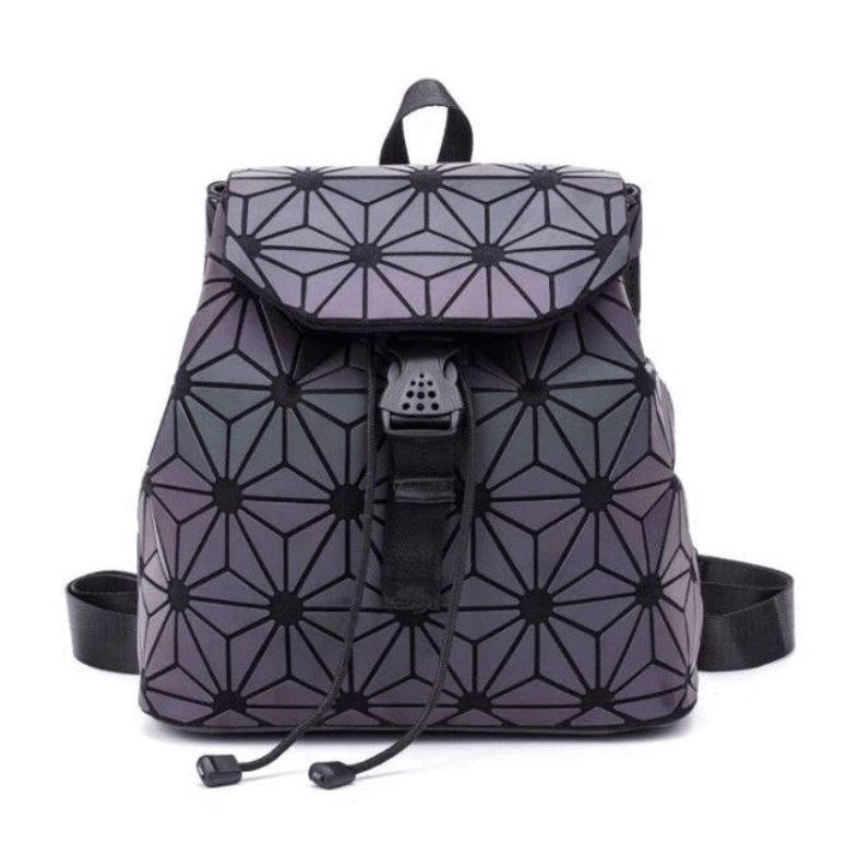 Reflective colour-changing geometric backpack for women
