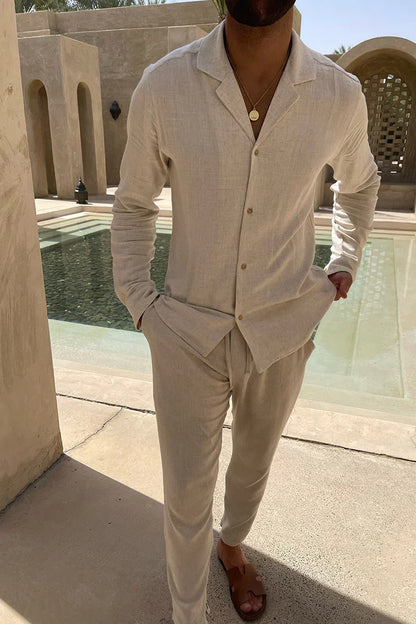 Lightweight linen summer set for men with Cuban collar – Edward