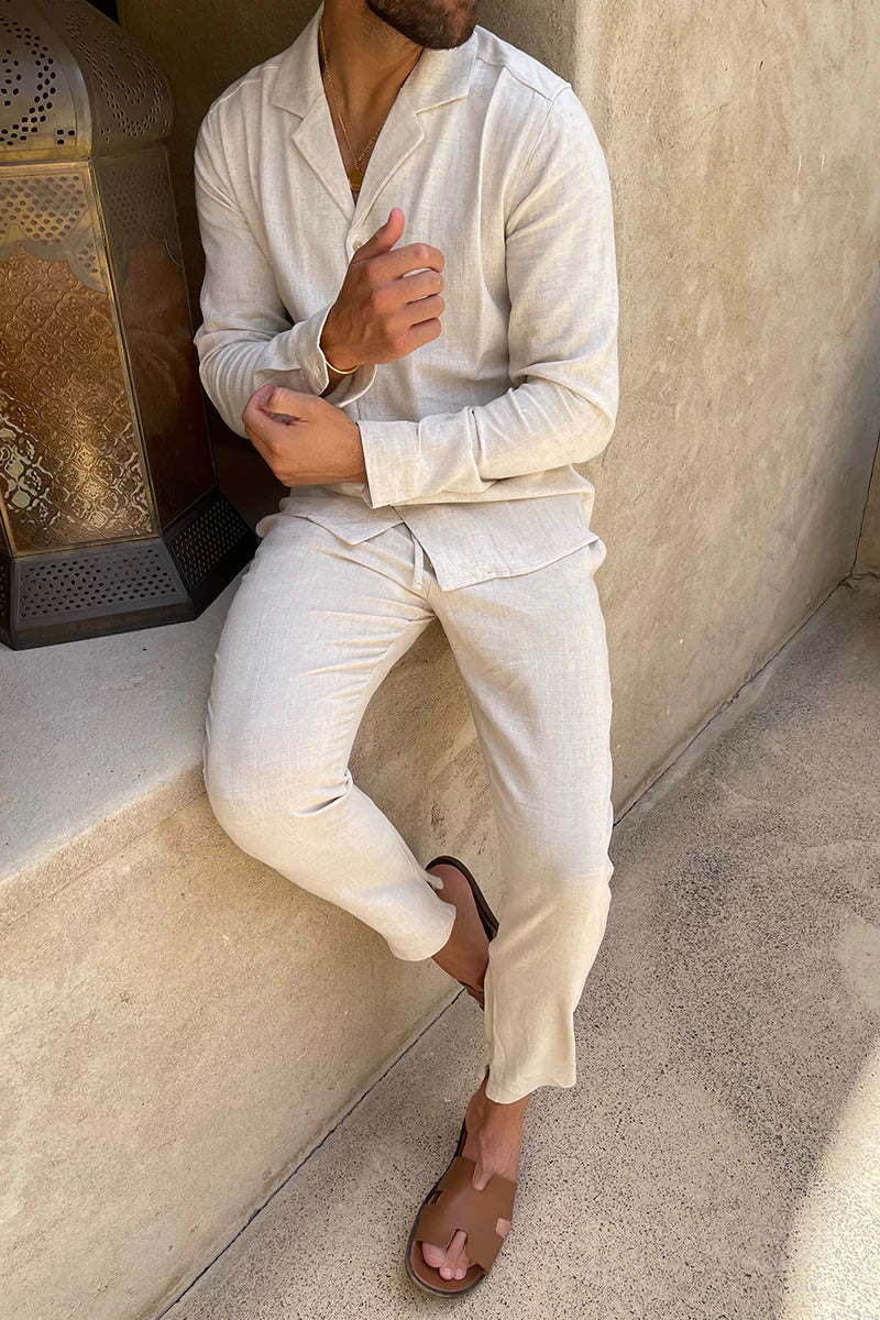 Lightweight linen summer set for men with Cuban collar – Edward