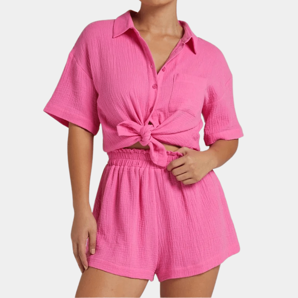 Two-piece ladies summer set with shirt and shorts – Noemi