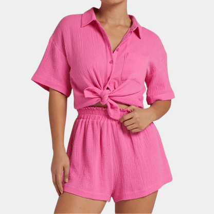 Two-piece ladies summer set with shirt and shorts – Noemi