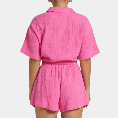 Two-piece ladies summer set with shirt and shorts – Noemi