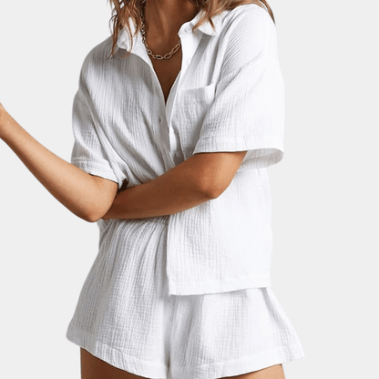 Two-piece ladies summer set with shirt and shorts – Noemi