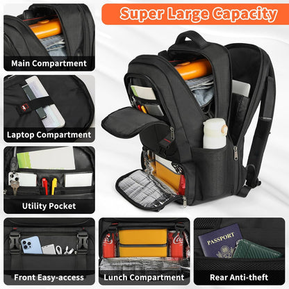 Extra-large lunch and laptop travel rucksack with USB charging port