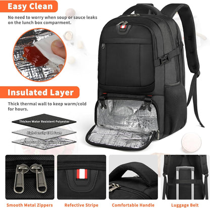 Extra-large lunch and laptop travel rucksack with USB charging port