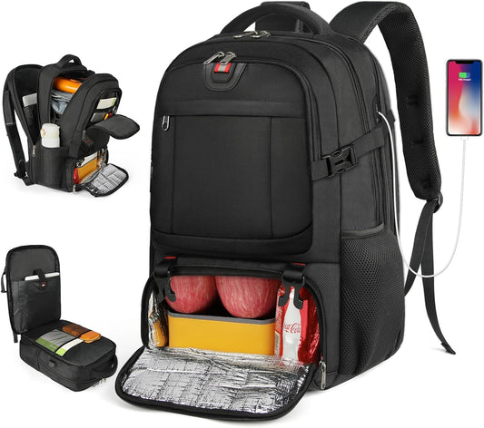 Extra-large lunch and laptop travel rucksack with USB charging port