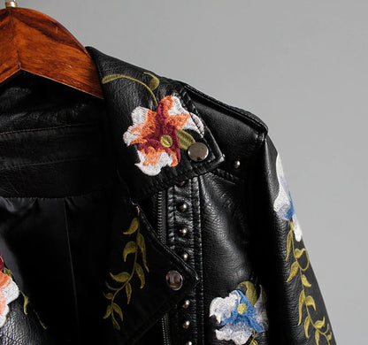 Embroidered women's faux leather biker jacket – Eleonora