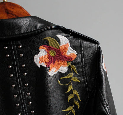 Embroidered women's faux leather biker jacket – Eleonora