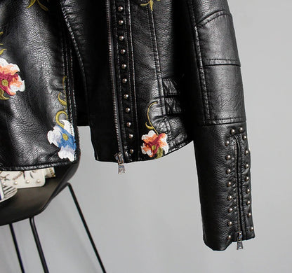 Embroidered women's faux leather biker jacket – Eleonora