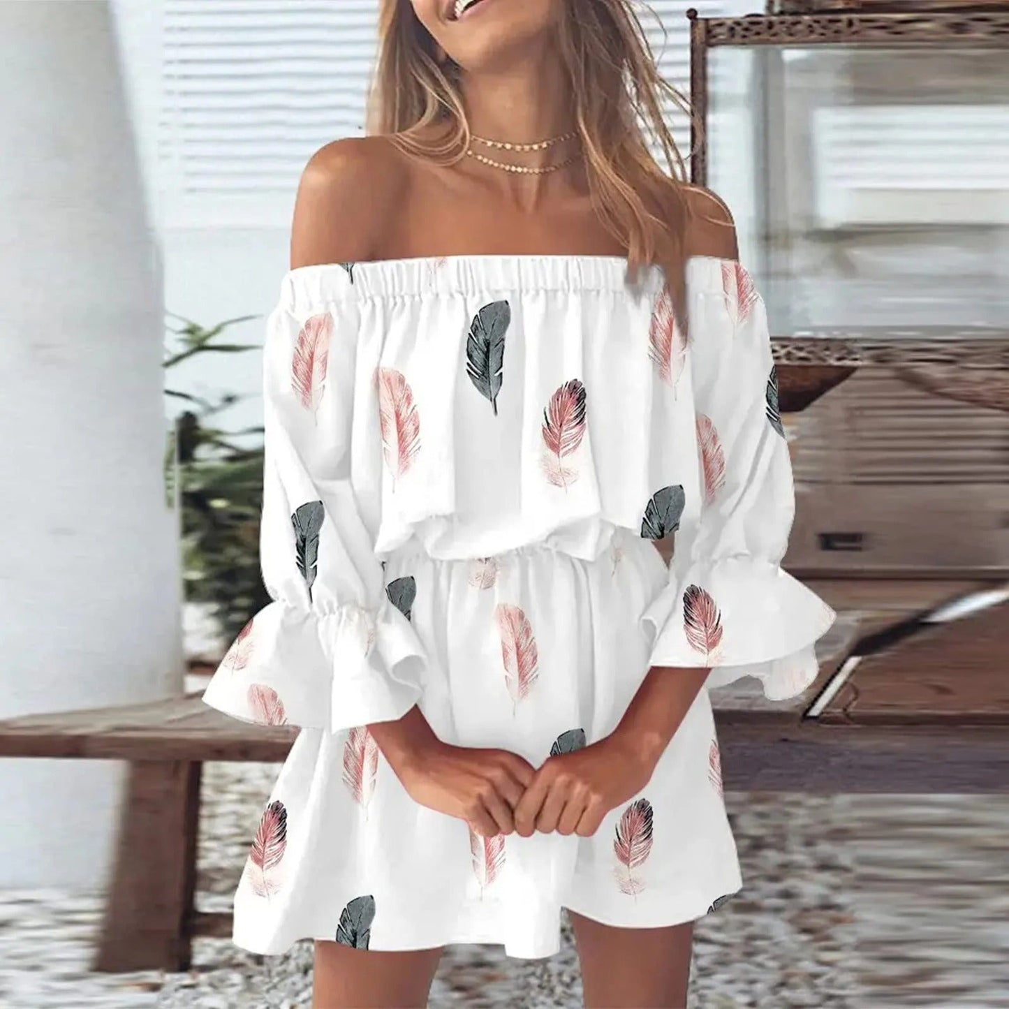 Summer dress with floral pattern and flared sleeves – Mireille