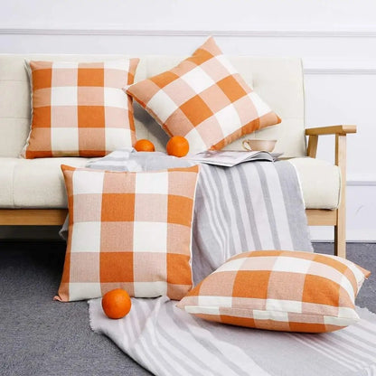 Cozy Checked Cushion Cover in Country Style – Autumn Plaid