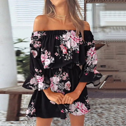 Summer dress with floral pattern and flared sleeves – Mireille