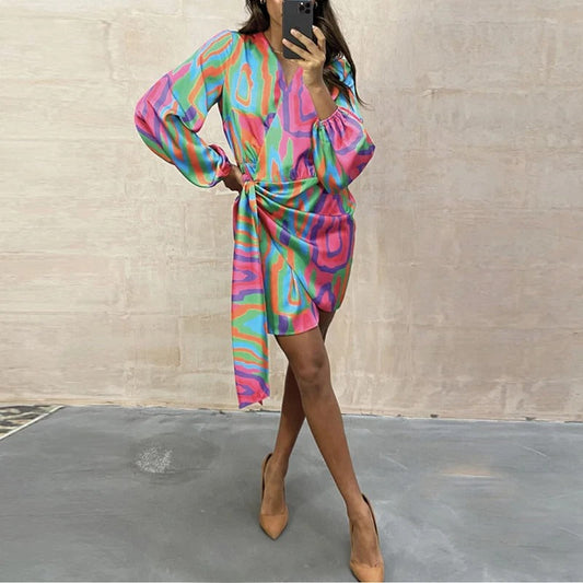Elegant Printed Autumn Dress – Elodie