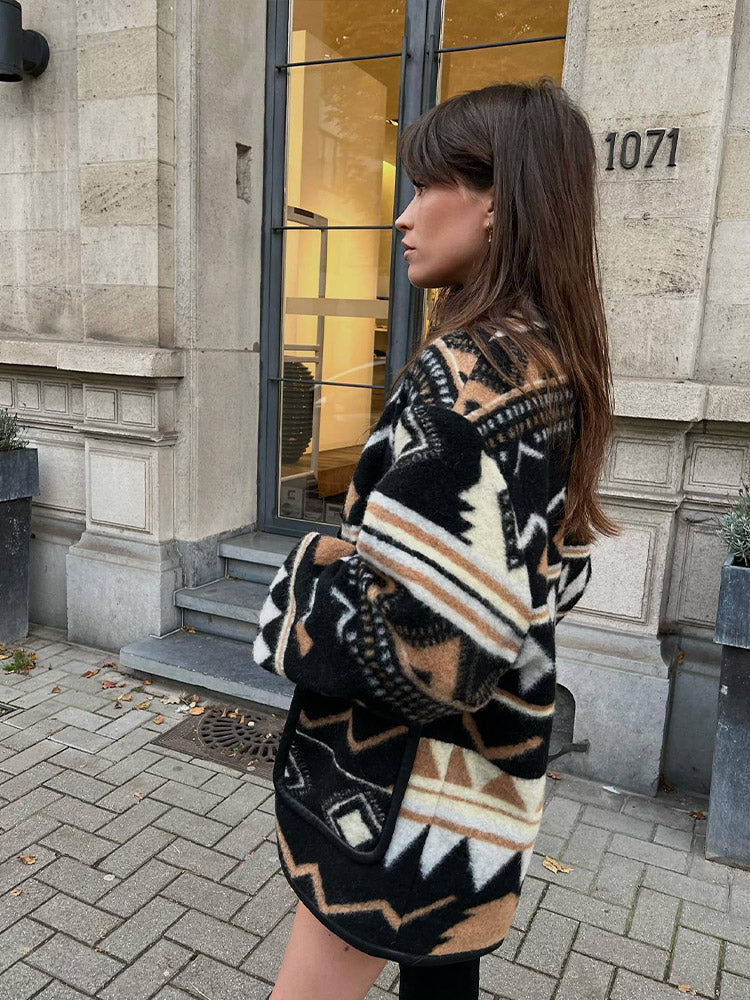 Ladies Autumn Coat with Print – Amaris