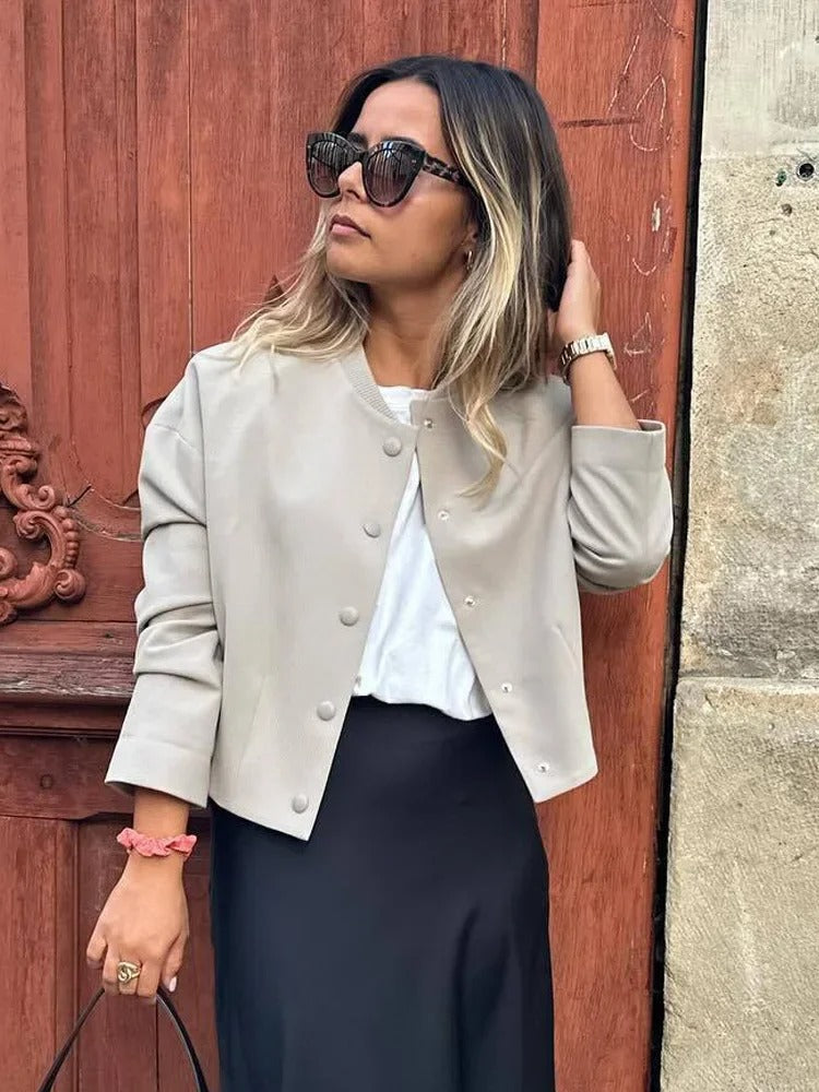 Lightweight women's bomber jacket for autumn – cosy chic with a stand-up collar
