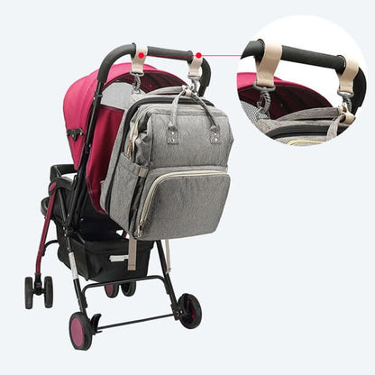 Convertible baby-changing backpack with fold-out baby bed – waterproof, multi-pocket design