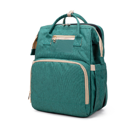 Convertible baby-changing backpack with fold-out baby bed – waterproof, multi-pocket design