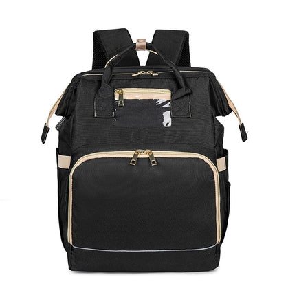 Convertible baby-changing backpack with fold-out baby bed – waterproof, multi-pocket design