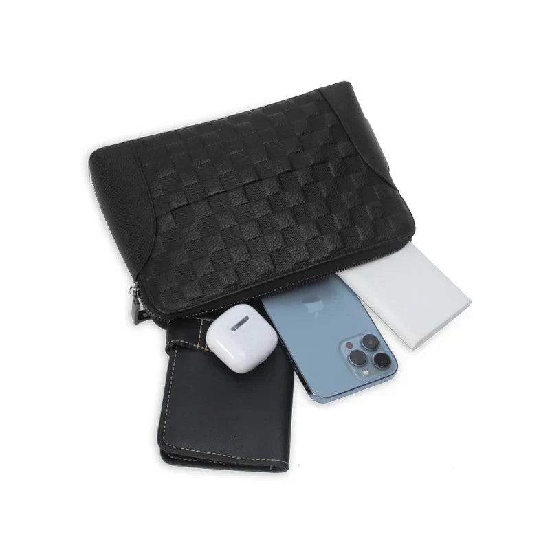 Men's leather handbag with fingerprint lock – anti-theft clutch & wallet