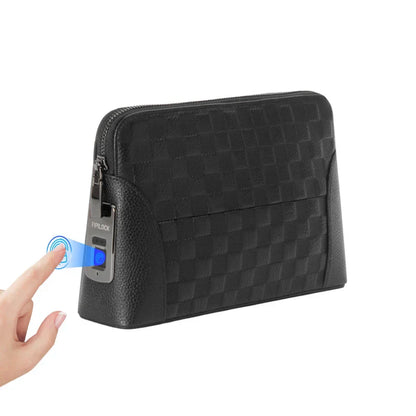 Men's leather handbag with fingerprint lock – anti-theft clutch & wallet