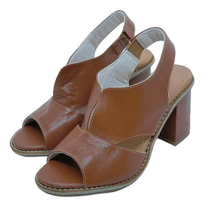 Women’s leather sandals with heel & comfort footbed – Selina