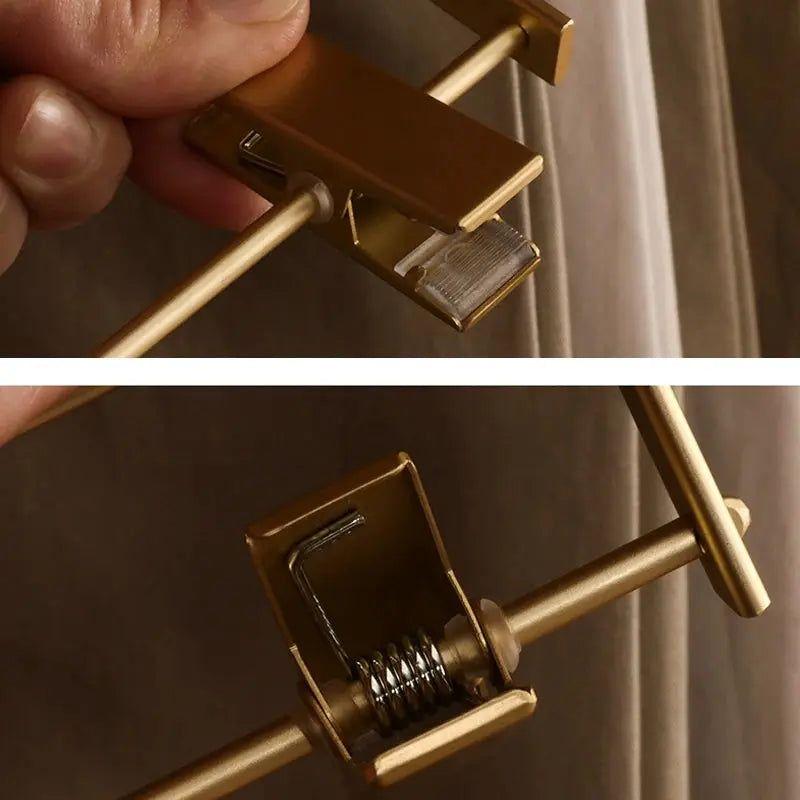 Close-up of a hand holding a gold clip, with a second view of its spring mechanism 8