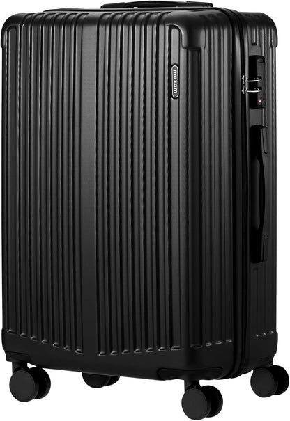 Large hard-shell suitcases with 360° spinner wheels and TSA lock – black-striped