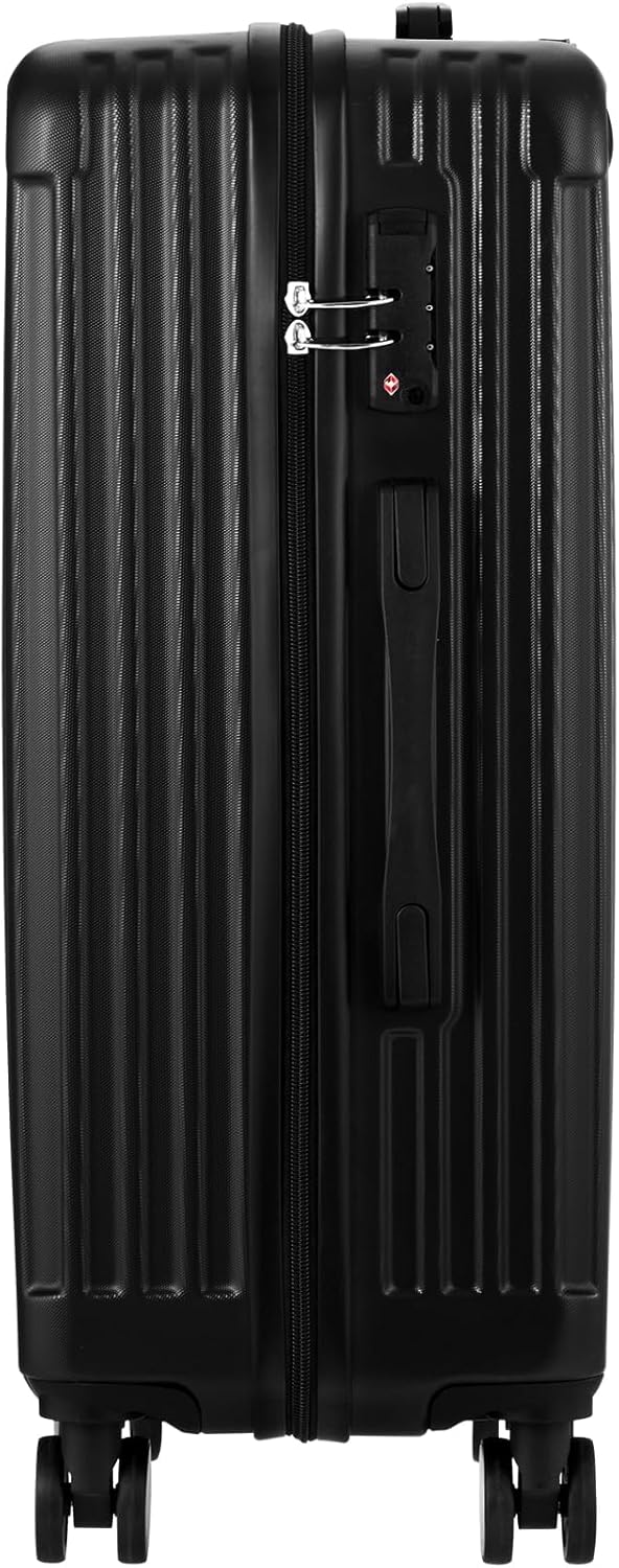 Large hard-shell suitcases with 360° spinner wheels and TSA lock – black-striped