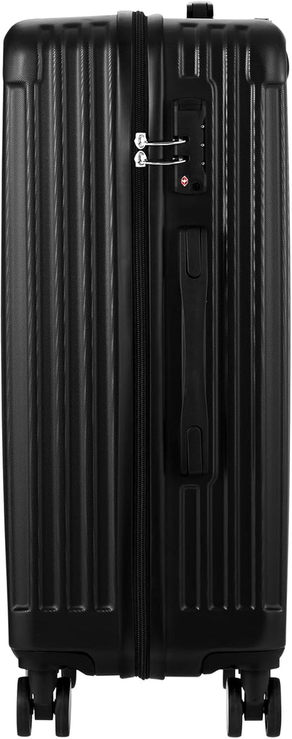Large hard-shell suitcases with 360° spinner wheels and TSA lock – black-striped