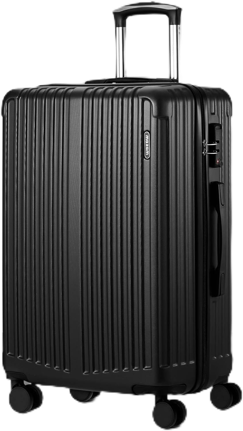 Large hard-shell suitcases with 360° spinner wheels and TSA lock – black-striped