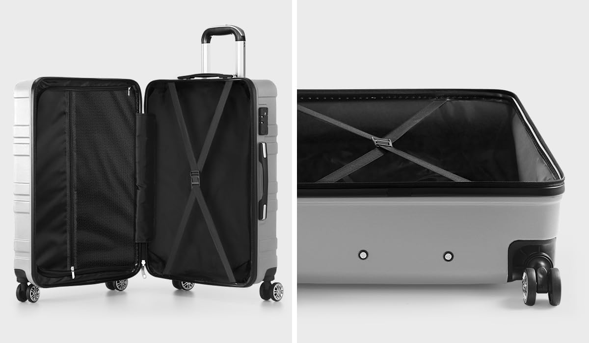 3-piece hard-shell spinner luggage set with TSA lock and organised interior
