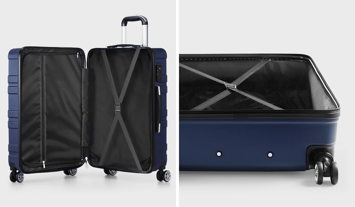 3-piece hard-shell spinner luggage set with TSA lock and organised interior