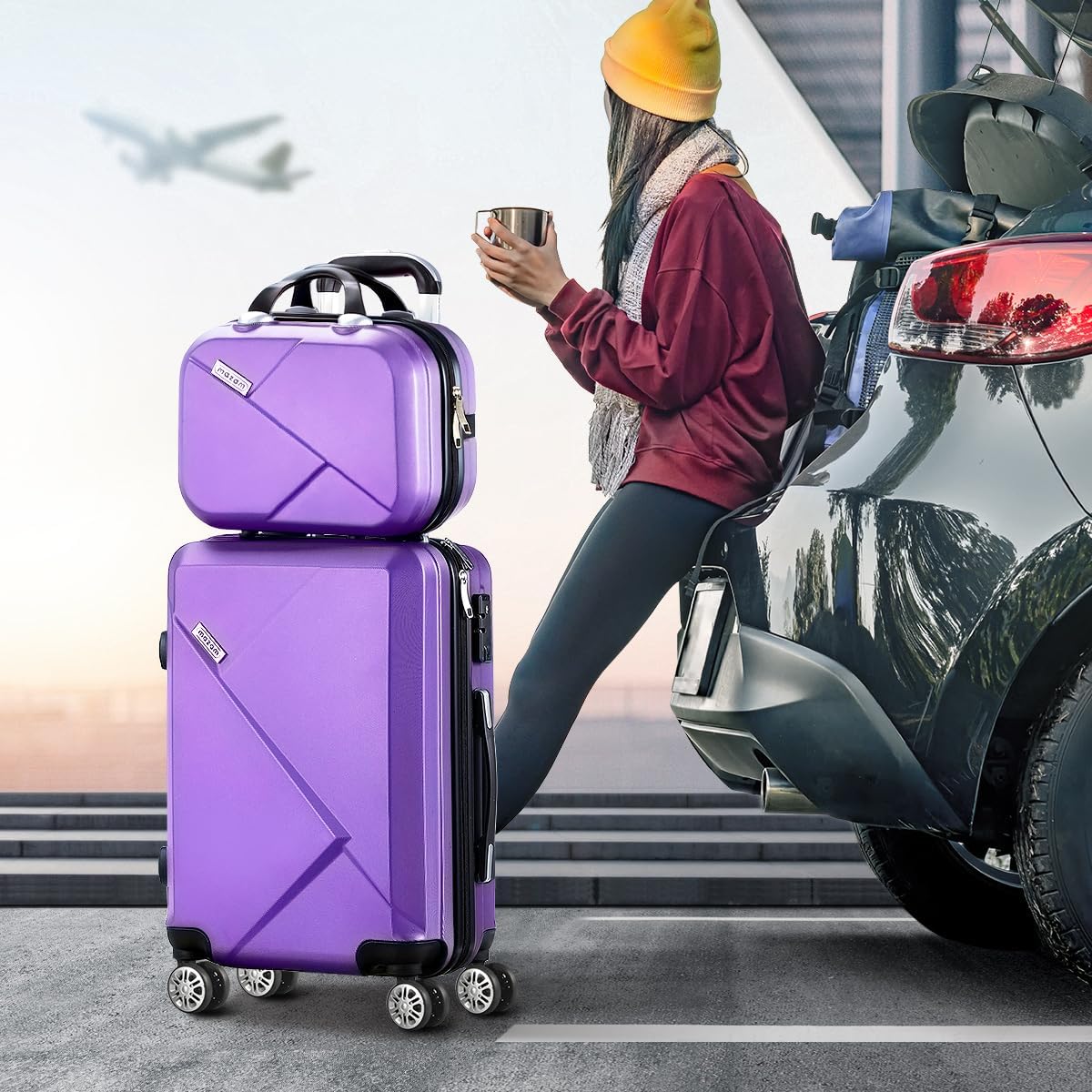 3-piece hard-shell spinner luggage set with TSA lock and organised interior