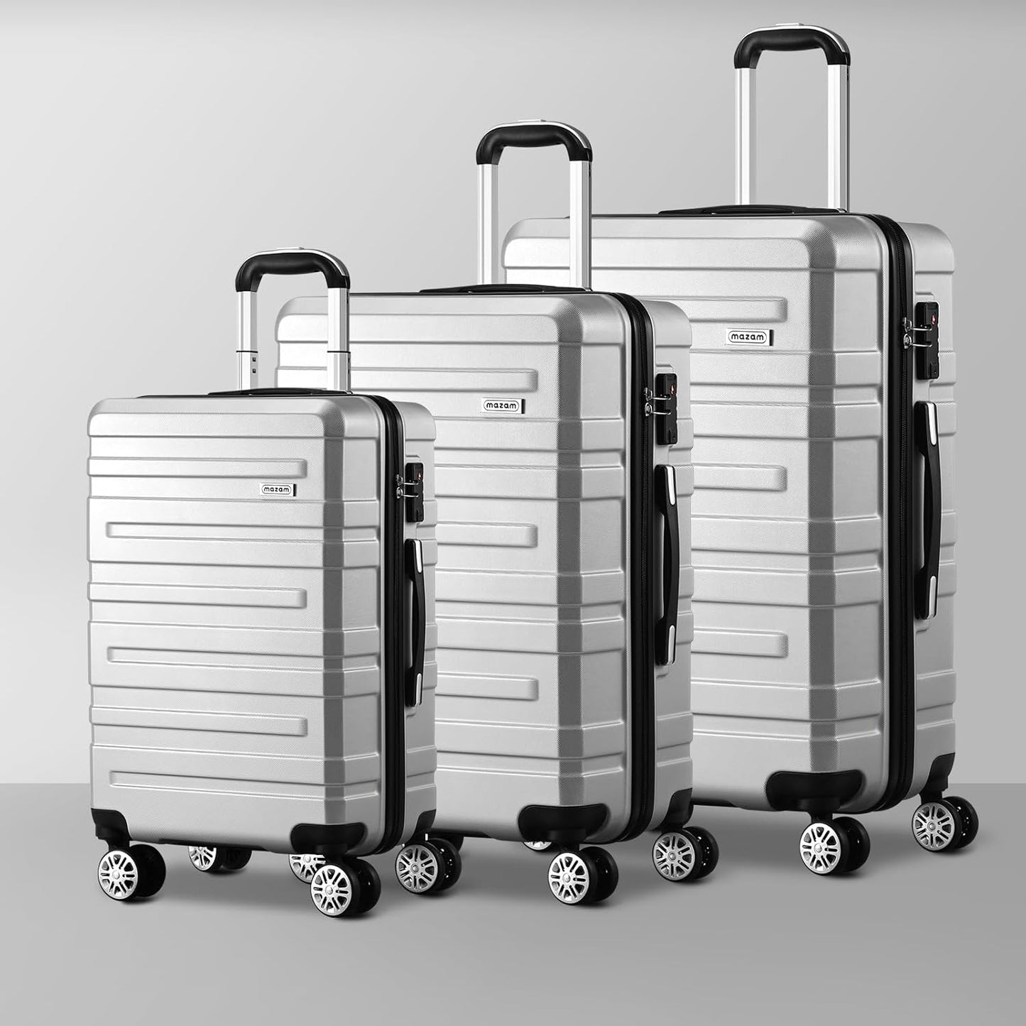 3-piece hard-shell spinner luggage set with TSA lock and organised interior