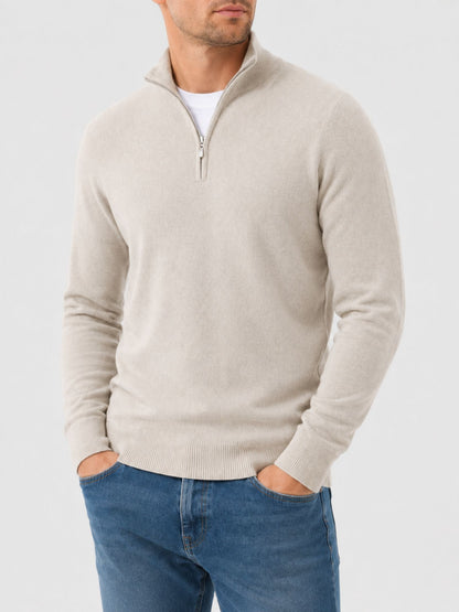 Men's Merino Wool Sweater with V-Neck and Zip Detail 1