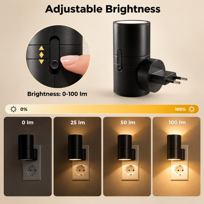 Close-up of the brightness slider with four wall comparisons from off to full brightness 7